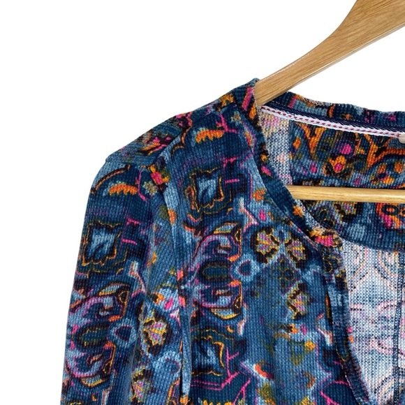 PILCRO Anthropologie Thermal Waffle Knit Split Neck Pullover Shirt Top Sz S Blue - Picture 6 of 11